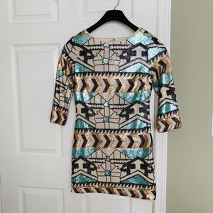Flying Tomatoes Aztec Print  Sequin Dress